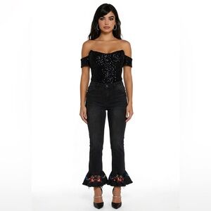 EUC The  Sinner Misguided black high rise authentic skinny jeans flared bottom